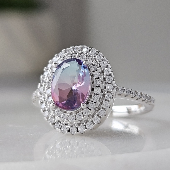 Pink & Blue tourmaline ombre stone ring, 925 Sterling Silver Charmed Aroma BP - Picture 4 of 8